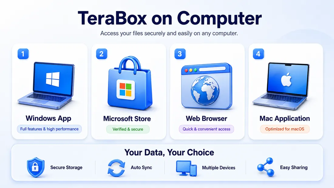 PC 1 Four ways to access TeraBox on computer — Windows app, Microsoft Store, web browser, and Mac application
